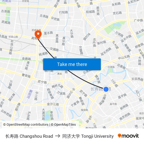 长寿路 Changshou Road to 同济大学 Tongji University map