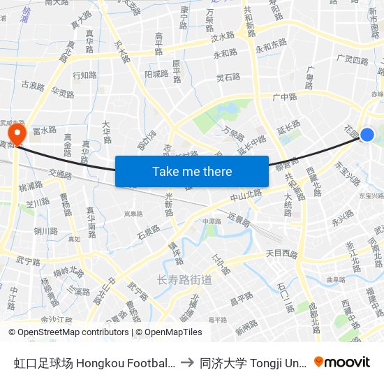 虹口足球场 Hongkou Football Stadium to 同济大学 Tongji University map