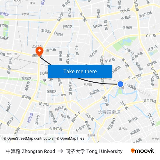 中潭路 Zhongtan Road to 同济大学 Tongji University map