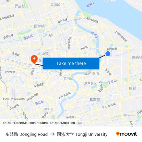 东靖路 Dongjing Road to 同济大学 Tongji University map