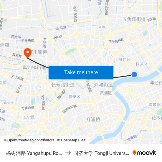 杨树浦路 Yangshupu Road to 同济大学 Tongji University map