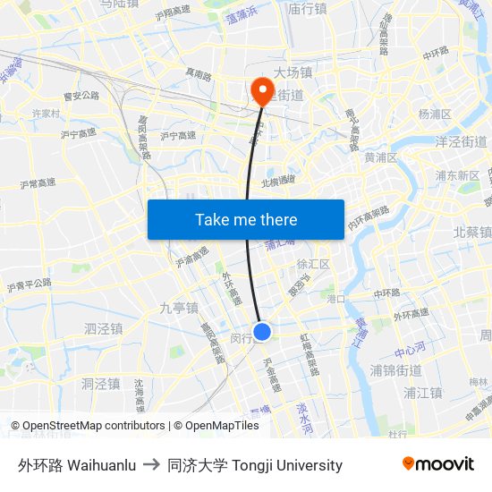 外环路 Waihuanlu to 同济大学 Tongji University map