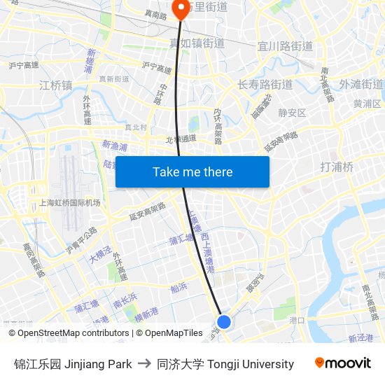 锦江乐园 Jinjiang Park to 同济大学 Tongji University map