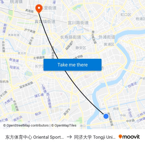 东方体育中心 Oriental Sports Center to 同济大学 Tongji University map