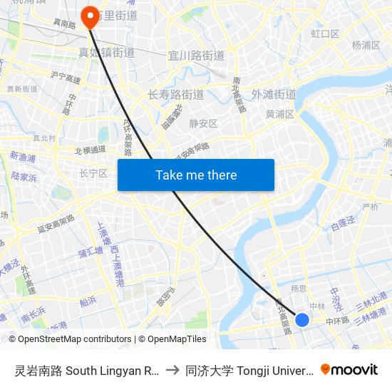 灵岩南路 South Lingyan Road to 同济大学 Tongji University map