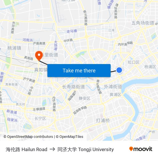 海伦路 Hailun Road to 同济大学 Tongji University map