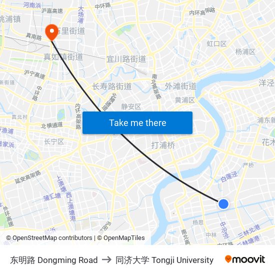 东明路 Dongming Road to 同济大学 Tongji University map