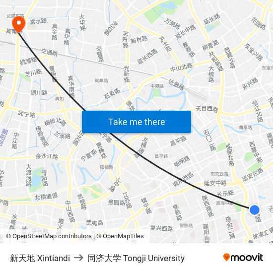 新天地 Xintiandi to 同济大学 Tongji University map
