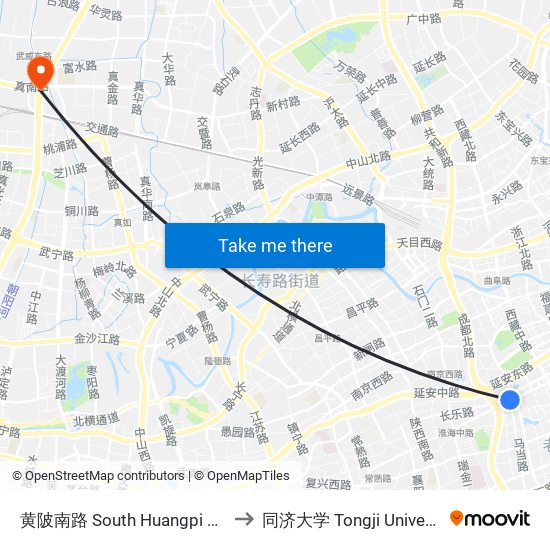 黄陂南路 South Huangpi Road to 同济大学 Tongji University map