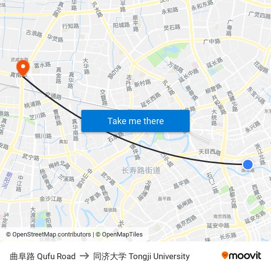 曲阜路 Qufu Road to 同济大学 Tongji University map