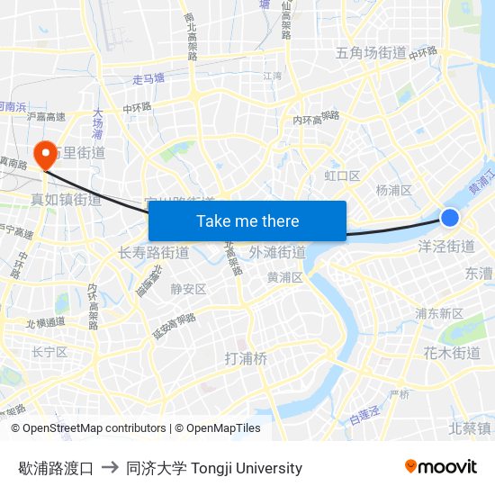 歇浦路渡口 to 同济大学 Tongji University map