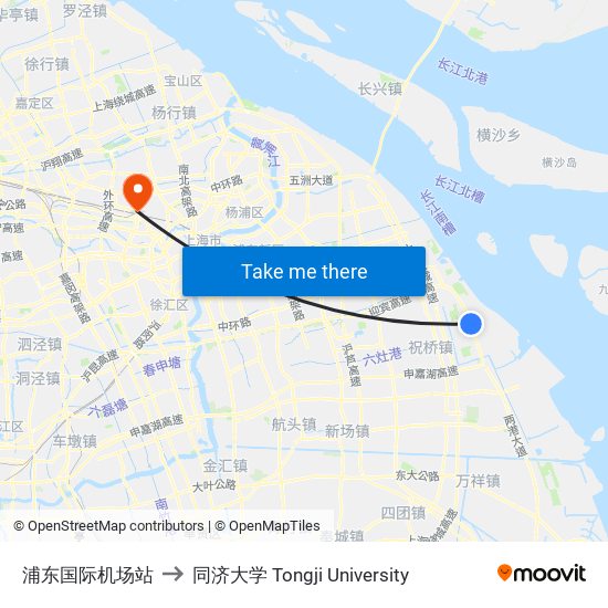 浦东国际机场站 to 同济大学 Tongji University map