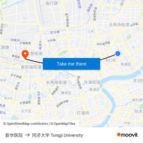 新华医院 to 同济大学 Tongji University map