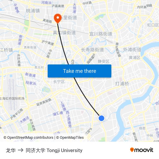 龙华 to 同济大学 Tongji University map