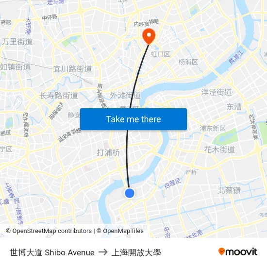 世博大道 Shibo Avenue to 上海開放大學 map