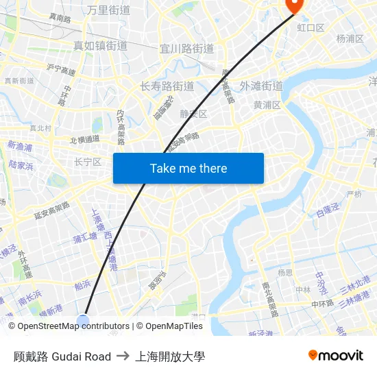 顾戴路 Gudai Road to 上海開放大學 map