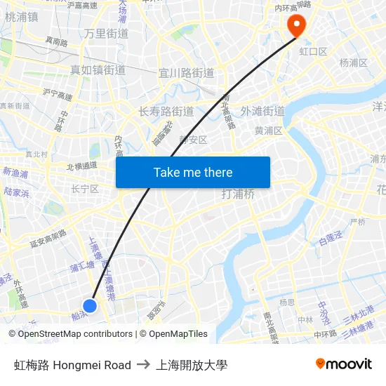 虹梅路 Hongmei Road to 上海開放大學 map