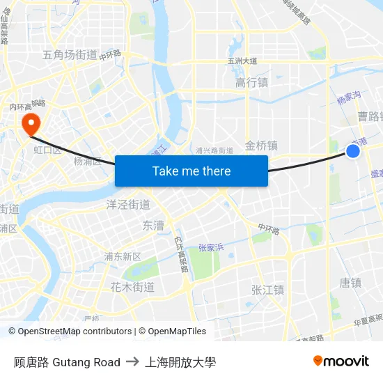 顾唐路 Gutang Road to 上海開放大學 map