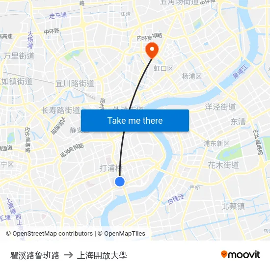 瞿溪路鲁班路 to 上海開放大學 map