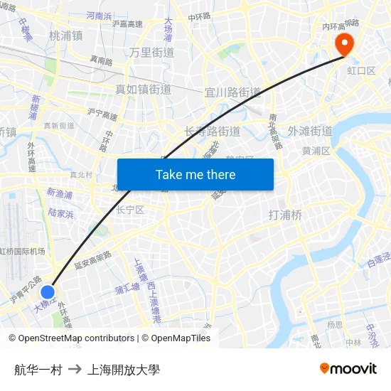 航华一村 to 上海開放大學 map