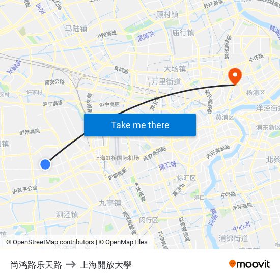 尚鸿路乐天路 to 上海開放大學 map