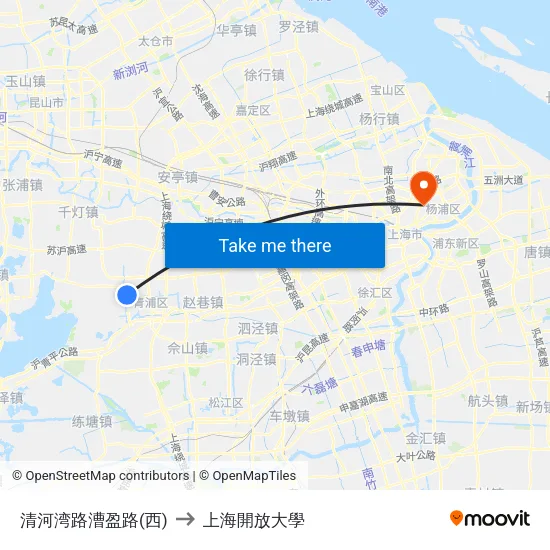 清河湾路漕盈路(西) to 上海開放大學 map