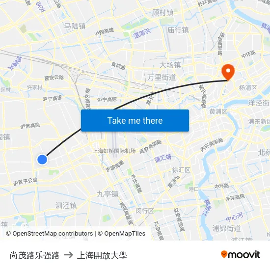 尚茂路乐强路 to 上海開放大學 map