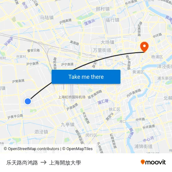 乐天路尚鸿路 to 上海開放大學 map