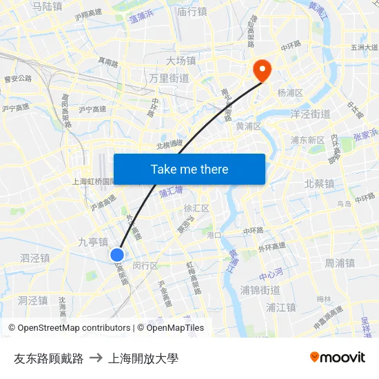 友东路顾戴路 to 上海開放大學 map