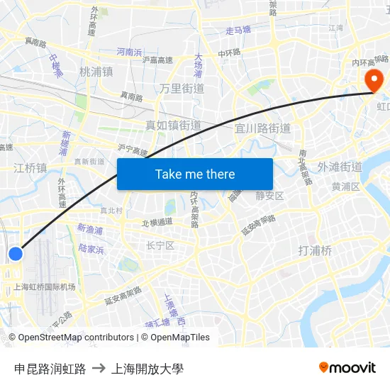 申昆路润虹路 to 上海開放大學 map
