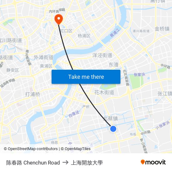 陈春路 Chenchun Road to 上海開放大學 map