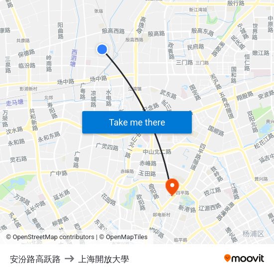 安汾路高跃路 to 上海開放大學 map