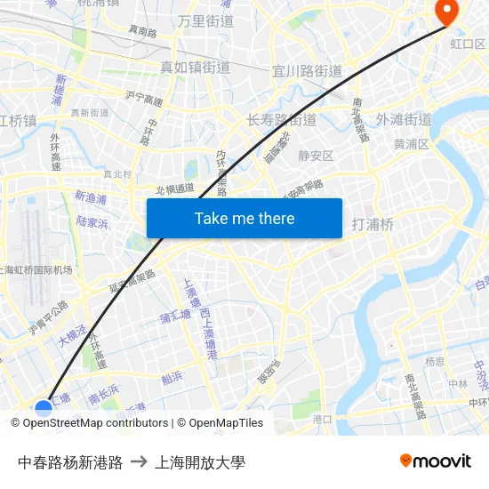 中春路杨新港路 to 上海開放大學 map