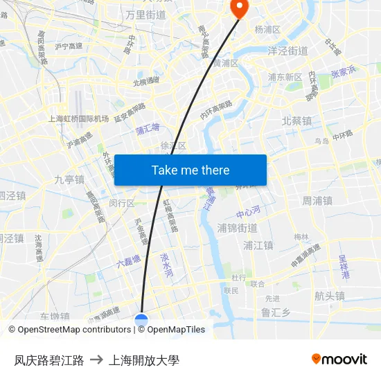 凤庆路碧江路 to 上海開放大學 map
