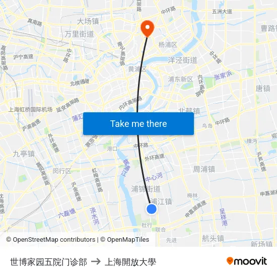 世博家园五院门诊部 to 上海開放大學 map