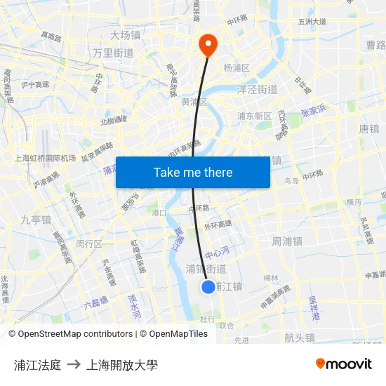 浦江法庭 to 上海開放大學 map