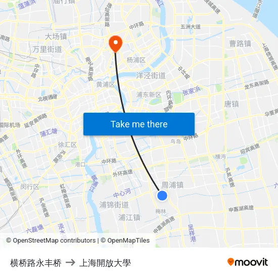 横桥路永丰桥 to 上海開放大學 map