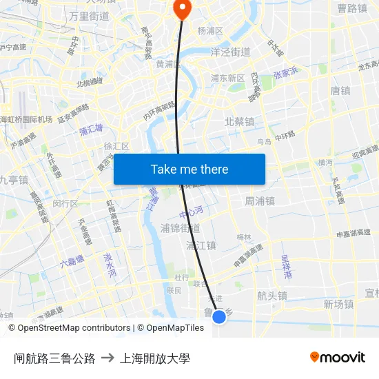 闸航路三鲁公路 to 上海開放大學 map