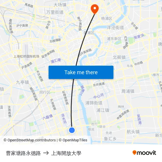 曹家塘路永德路 to 上海開放大學 map