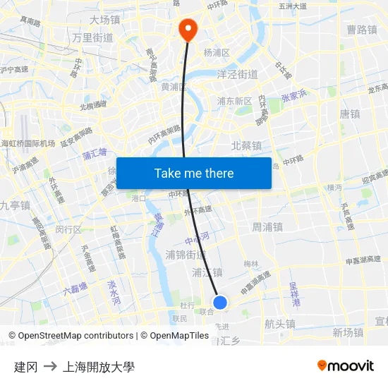 建冈 to 上海開放大學 map