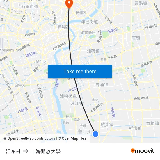 汇东村 to 上海開放大學 map