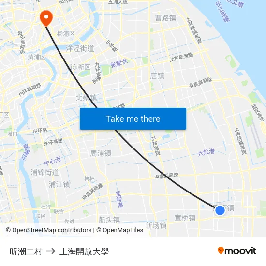 听潮二村 to 上海開放大學 map
