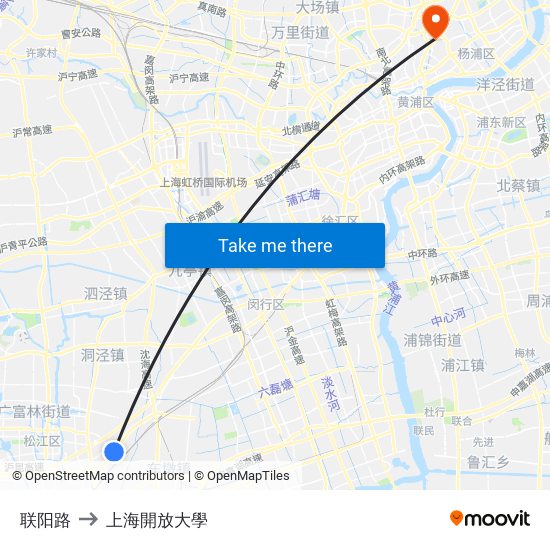 联阳路 to 上海開放大學 map