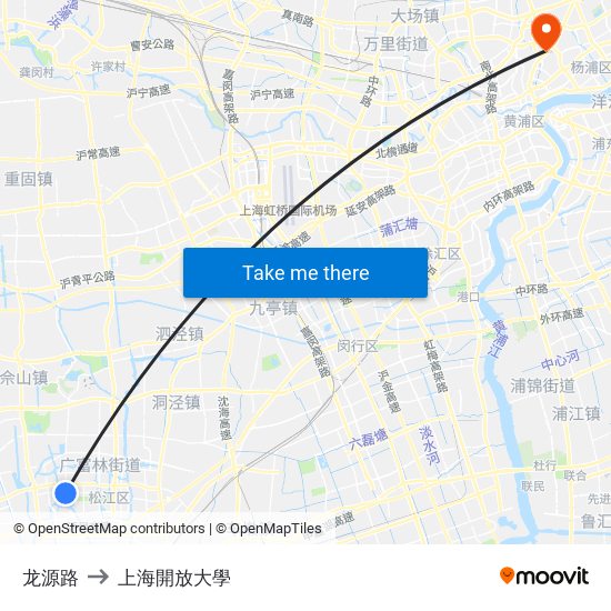 龙源路 to 上海開放大學 map