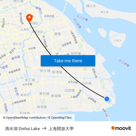 滴水湖 Dishui Lake to 上海開放大學 map