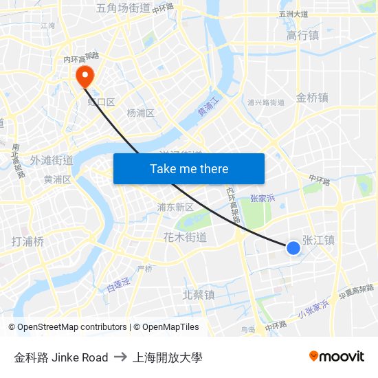 金科路 Jinke Road to 上海開放大學 map