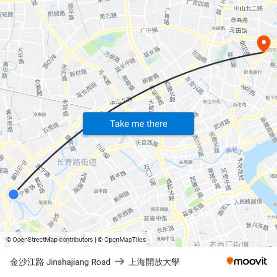 金沙江路 Jinshajiang Road to 上海開放大學 map