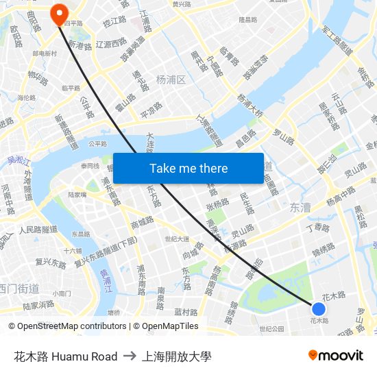 花木路 Huamu Road to 上海開放大學 map