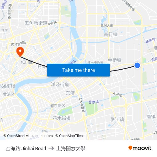 金海路 Jinhai Road to 上海開放大學 map