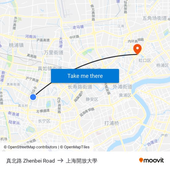 真北路 Zhenbei Road to 上海開放大學 map